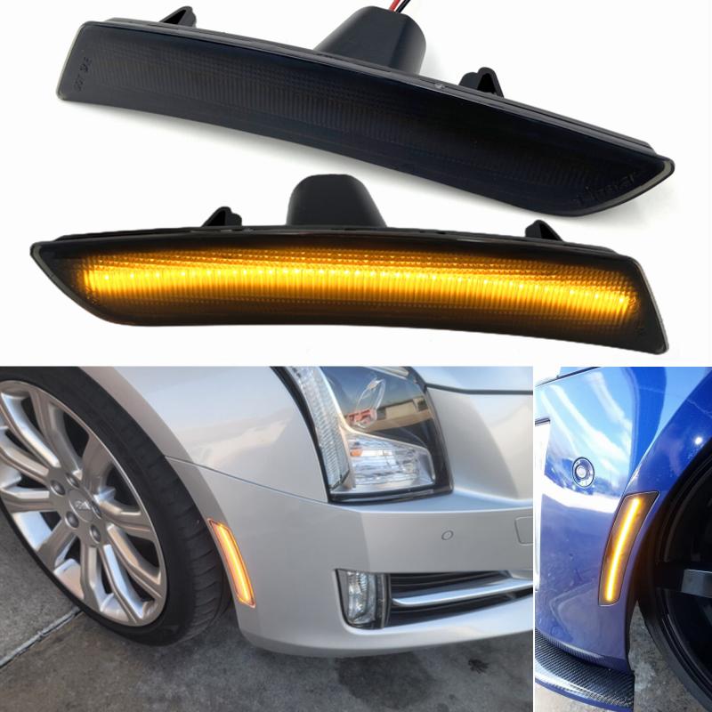 Fit 16-up Chevy Camaro Front Amber LED Side Marker Turn Signal Lights Smoked Len