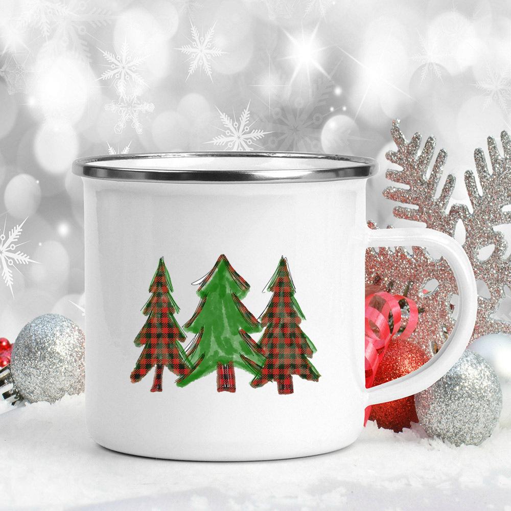 Snowman Ship Print Enamel Coffee Mugs Beer Juice Mug Handle Cocoa Cups Merry Christmas Cup Party Table Decoration New Year Gift