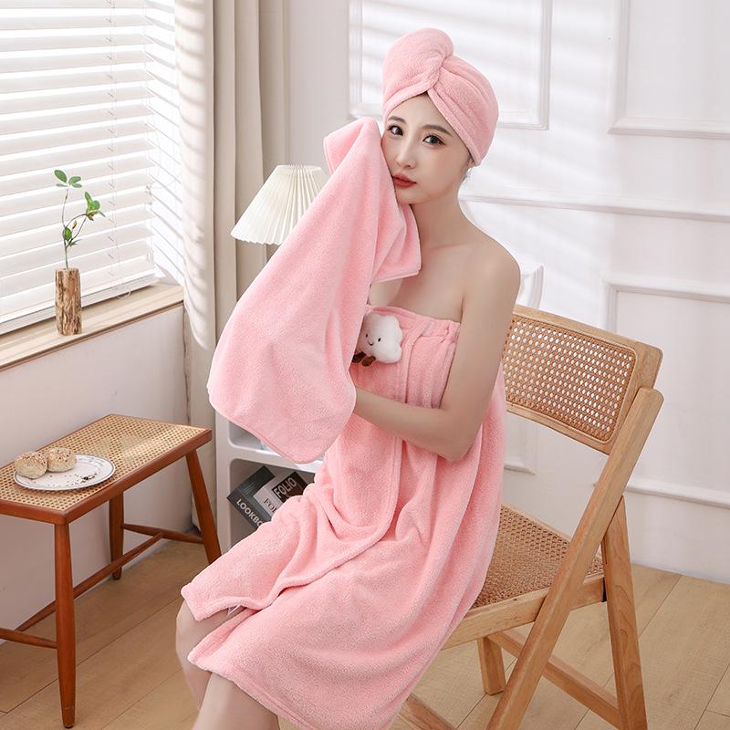 Women's Wearable Quick-Dry Absorbent Bathrobe Towel for Home Use
