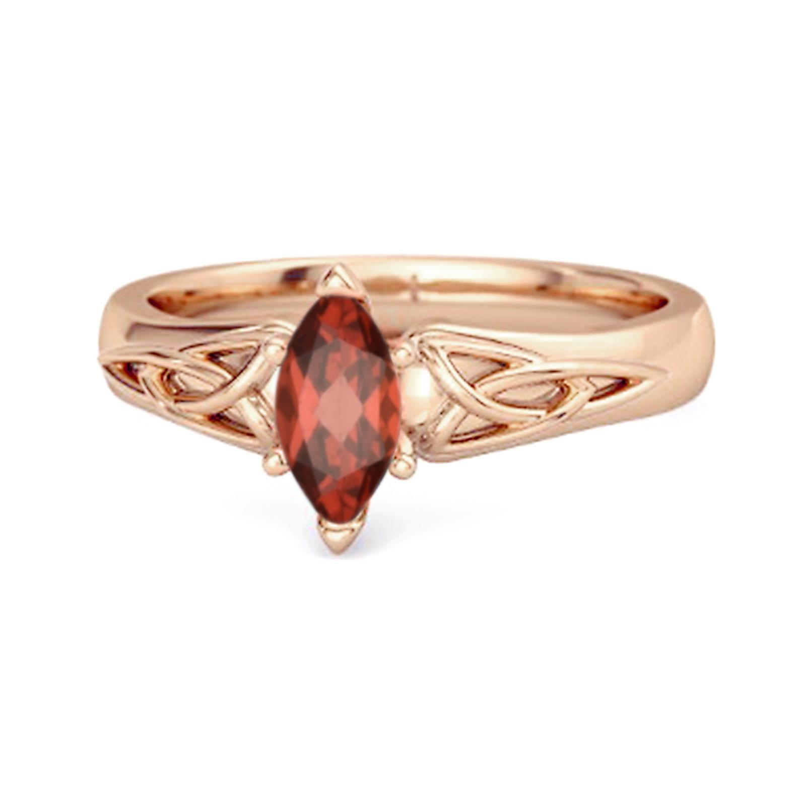 

Celtic Garnet Ring 925 Sterling Silver Rose Gold Vermeil Trinity Knot Band Ring 11.5 Яскраво-рожевий