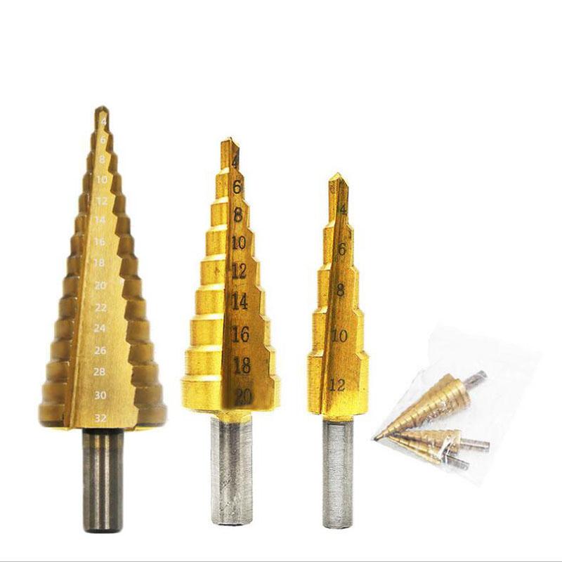 HSS Cobalt Step Drills Bit High Speed Steel Nitrogen Spiral Triangle Shank Drill Bit Set for Metal Cone