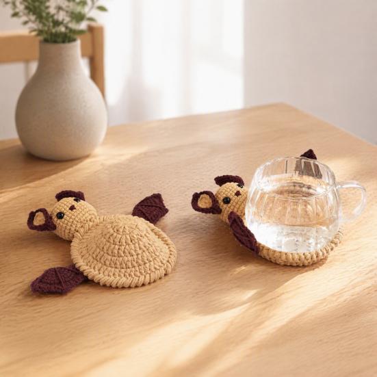 Knitted Cup Pads Handmade Crochet Halloween Coaster, 3D Bat Pumpkin Ghost Drink Mat Festive Coasters for Table Decor, Home Accessories Kitchen