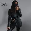 Simple Faux Leather Jacket Women Medium Length Suit Coat Solid Color Lapel Autumn Spring Single-Breasted for Daily Work Parties Dates Single-breasted