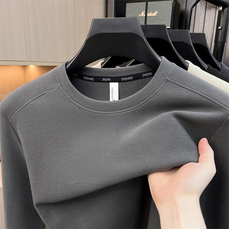 Spring And Autumn German Velvet Long Sleeve Sweater Men'S Crew Neck Fashion Casual Interior Bottom Shirt Top Men'S