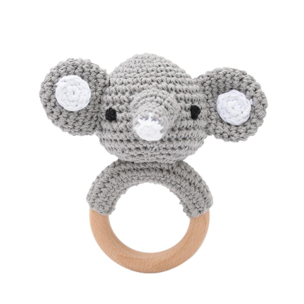 Handmade Crochet Animal Rattle Set Natural Beech Wood Ring Built In Bell Sound Teething Relief Fine Motor Skills Baby Toys Gift