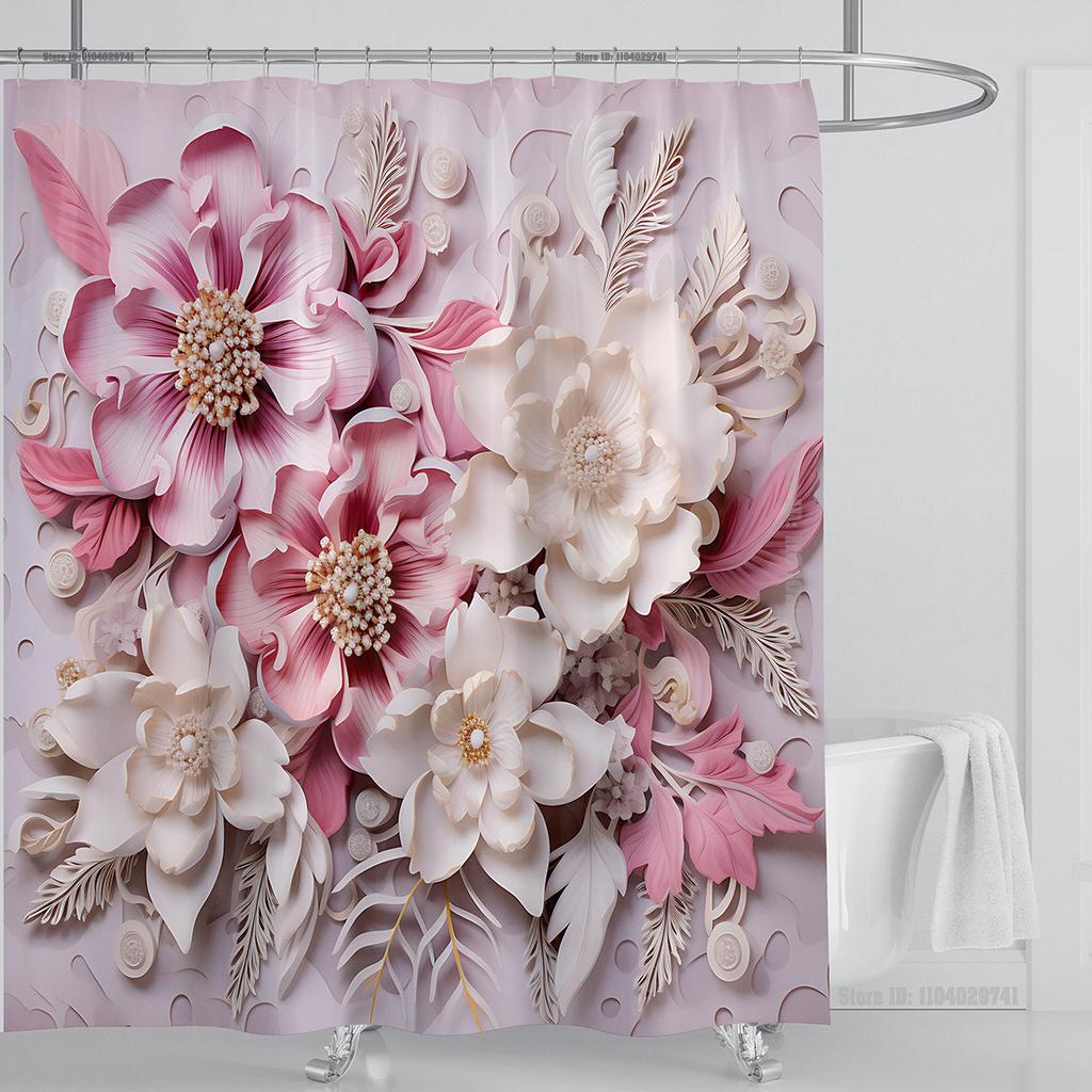 3D Flower Shower Curtain Set Colorful Printing Design Fabric Bathroom Decoration Waterproof Washable Shower Curtain With Hooks