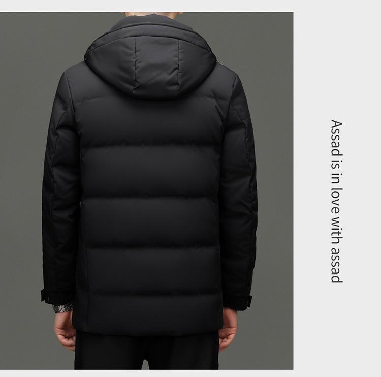 Men's Mid-Length Winter Down Jacket with Detachable Hood - Thick, Warm White Duck Down for Casual Wear