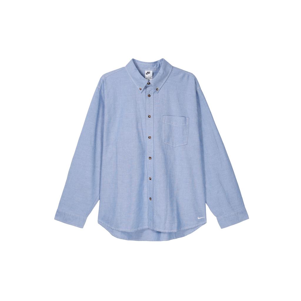 Nike Life Solid Logo Comfortable Casual Button Long Sleeve Shirt Men Shirts Game-Royal FN3126-101