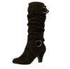 Women Boots Plus Size Med Square Buckle Strap Heel Round Toe Knee-High Shoes Winter Boot