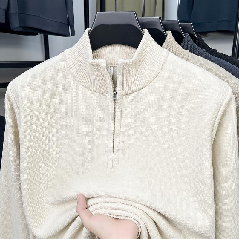 

Men s Half-Zip Stand Collar Pullover: Winter Plus Velvet Knit Sweater XXXXL бежевий