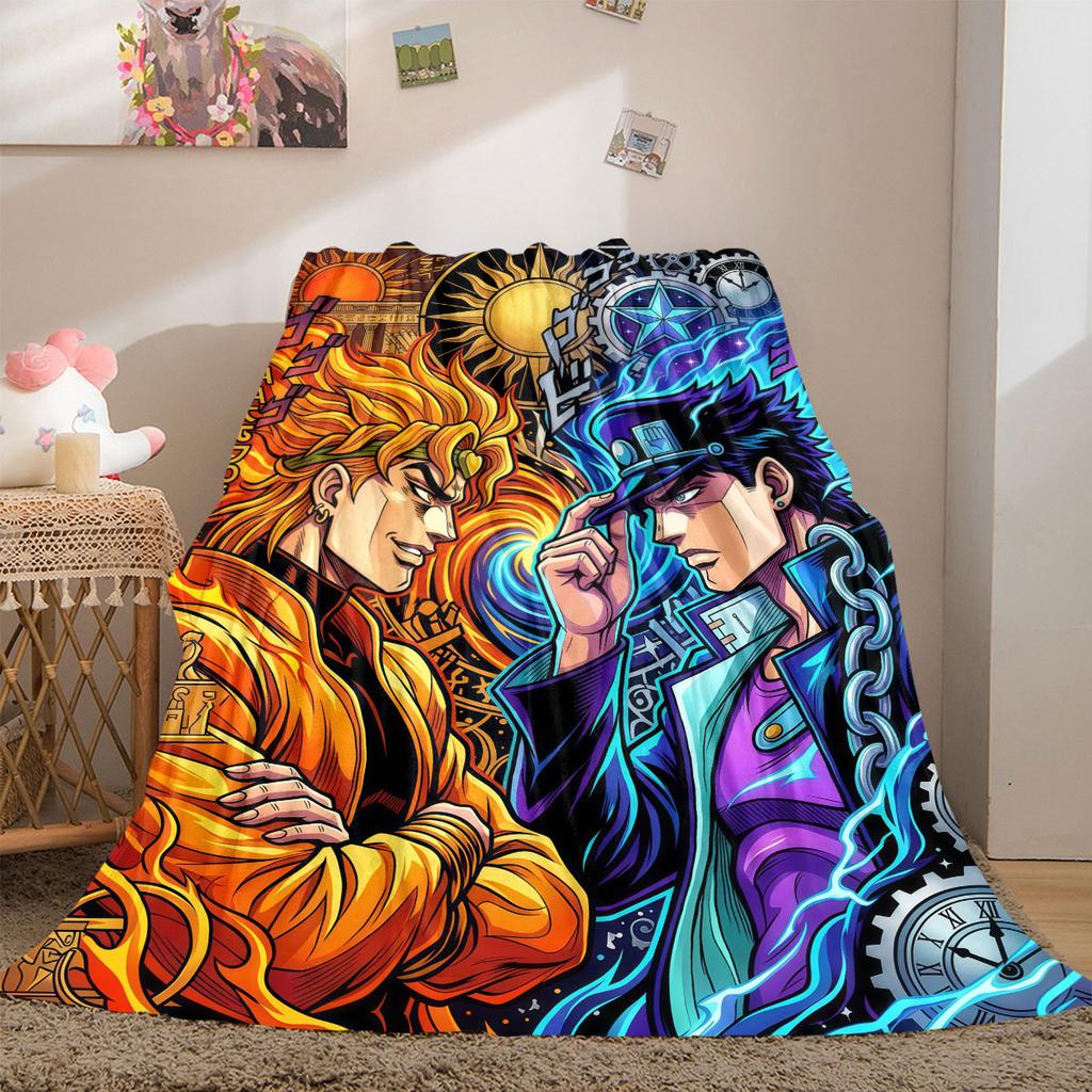 JoJo's Bizarre Adventure Flanelldecke mit Aufdruck, Cartoon-Figuren für das Sofa, Bequeme Schlafzimmerdecke, Reisedecke_LIAN