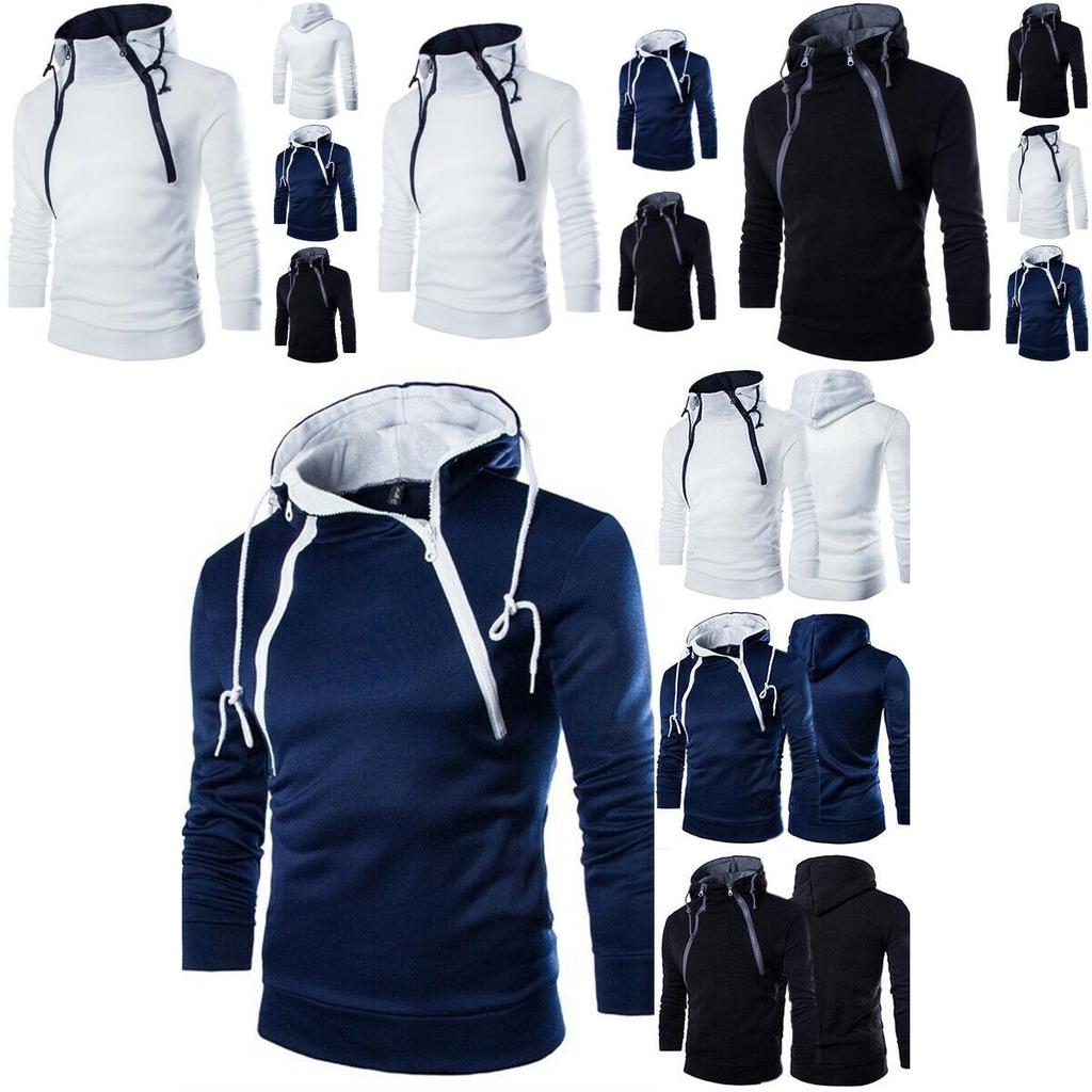 Classic Men's Pullover Hoodie With Zipper Design And Adjustable Drawstring For Winter