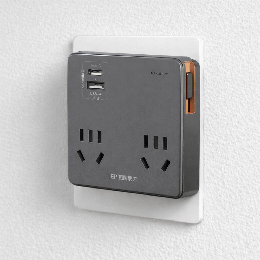Compact Size Flat Plug Power Strip Widely Outlets USB C Ports Power Expander Space Saving Socket Extender Multi Device Charging
