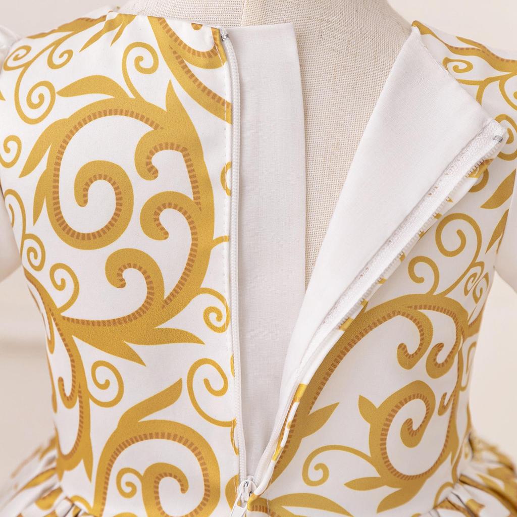 Middle Eastern Muslim Princess Evening Dress for Toddlers - White Patchwork Design