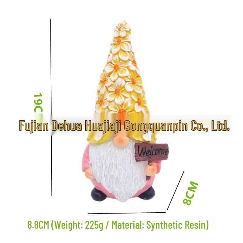 Resin Garden Gnome Ornaments: Cute Flower Dwarf with Mushroom for Outdoor Courtyard