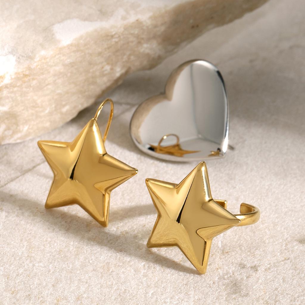 Unique design AB gold and silver color matching love five-pointed star earrings 18k smooth convex open ring