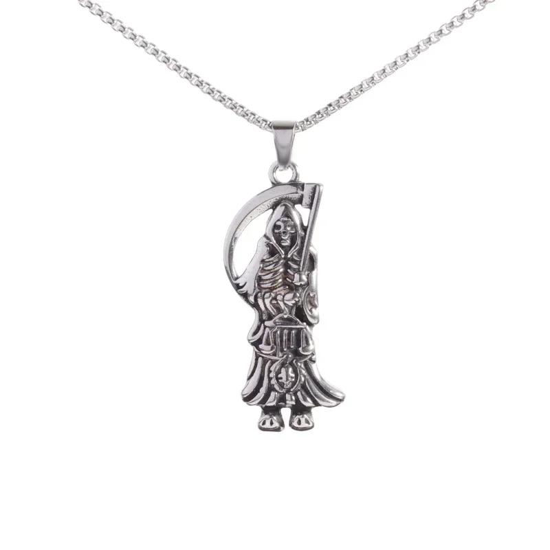 Hell Death Scythe Necklace Pendant Gothic Mysterious Devil Necklace Men\'s Personality Punk Retro Halloween Trend Jewelry