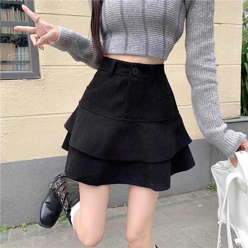 

Women s 2024 High-Waisted Corduroy Ruffle A-Line Midi Skirt in Coffee Color - Autumn/Winter Fishtail/Puffy Design S (81-90 lbs) чёрный