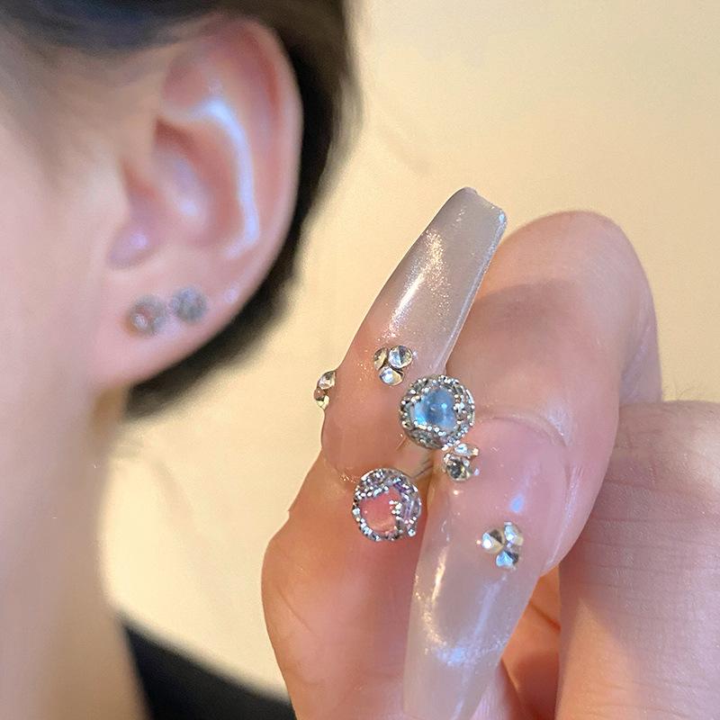 Pink Moonstone Earrings For Women To Sleep Without Picking, Ear Hole Earrings, Niche High-End Ear Bone Nails