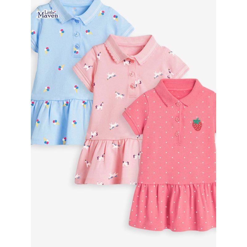 Little Maven Fashion Children Shirt Summer New Arrival Short Sleeve Children's Clothing Dress Knitting Girl Polo Dress
