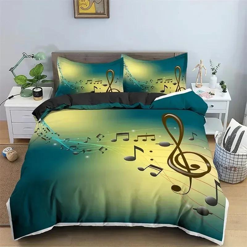 Music Theme 3D Microfiber Musical Symbols Comforter Cover Violin Piano Pattern Bedding Set Twin King Single Queen Size