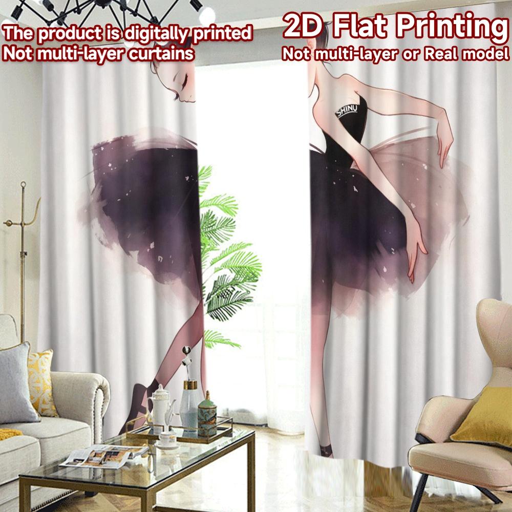 2D FLAT PRINTING 2pcs Curtains (Without Rod) Elegant Ballerina Dancing Fashionable Chic Curtains Prints Light Filtering Curtains