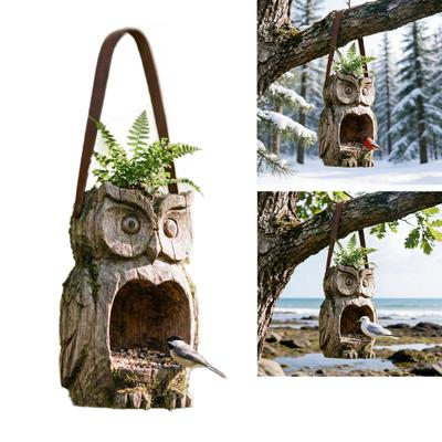 Owl Shape Bird Feeder Resin The Quiet Watcher Owl Bird Feeder with Planter 2-in-1