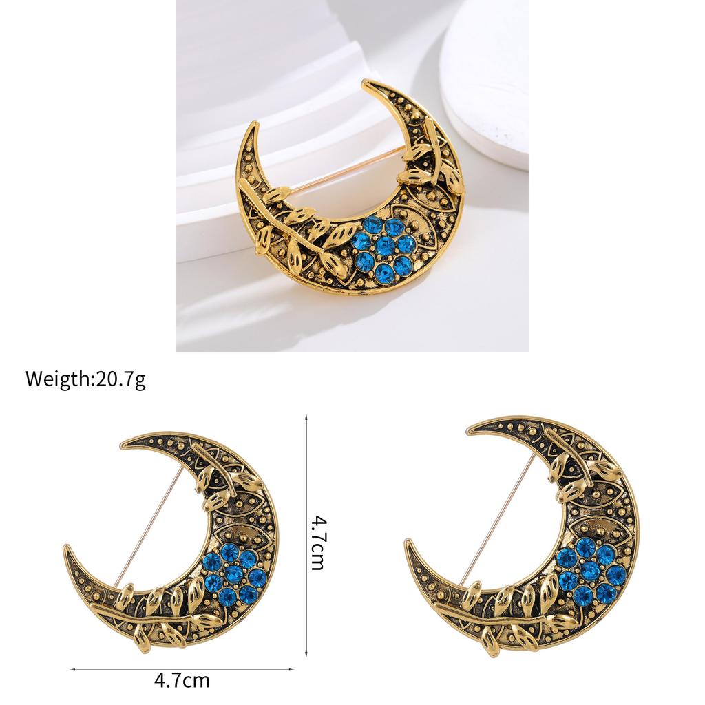Vintage Moon Pendant Brooch With Zinc Alloy Long Chain For Unisex Fashion Accessories