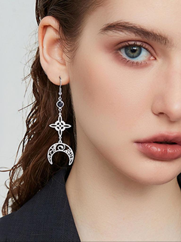 Witch Knot Moon Earrings Stainless Steel Black Birthstone Drop Earrings for Women Celtics Knot Lucky Irish Amulet Wiccan Jewelry