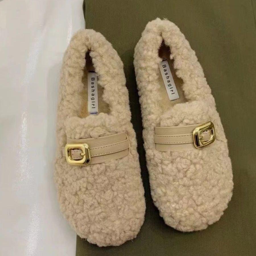 Wool Shoes for Women's Outer Wear 2025 Winter New Models, Jue Jue Zi, One-pedal Women's Shoes, Velvet Warm Cotton Shoes, Doudou Shoes Tide