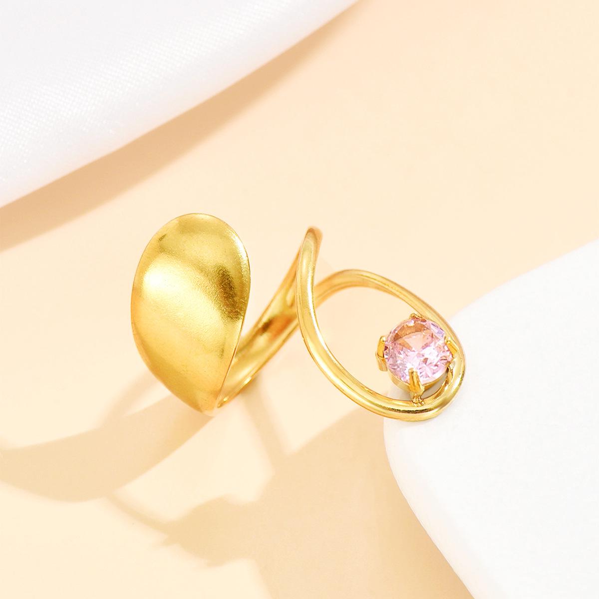 Stainless Steel Irregular Hollow Diamond Zirconia Open Ring