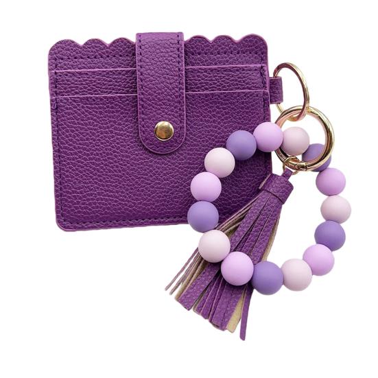 

Силіконовий браслет Брелок Гаманець Намистовий зап ястний тримач для кредитних карток з китицею Тонкий гаманець для карток з віконцем для посвідчення особи Подарунок для жінок