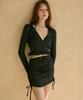 VIKINI VENDER Line String Shirred Swim Skirt Cover-Up - Black