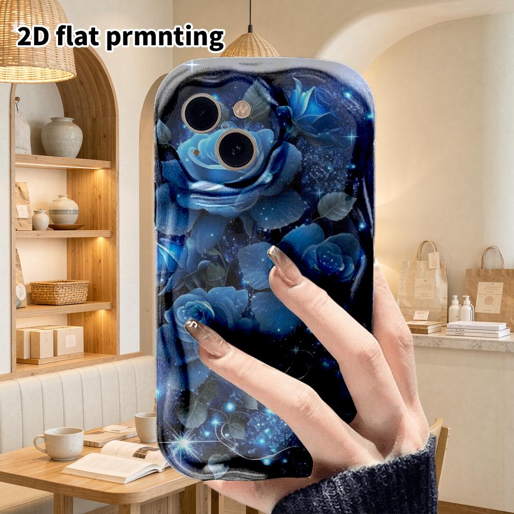 Phone Case: 2D Flat Design Suitable for iPhone 18 17 16 15 14 13 Pro, Couple Style, Glowing Blue Rose, Christmas and Halloween Gift