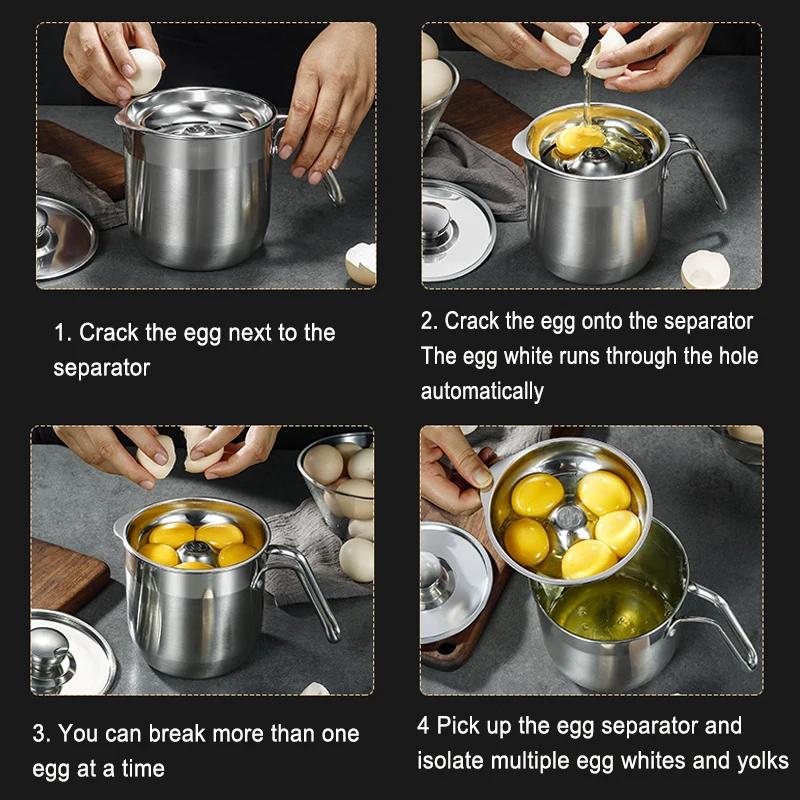 Oddělovač vaječných bílků Pomocný doplněk dětské výživy Miska na filtraci bílkovin vaječného žloutku Domácí sada na oddělování vajec z nerezové oceli 304