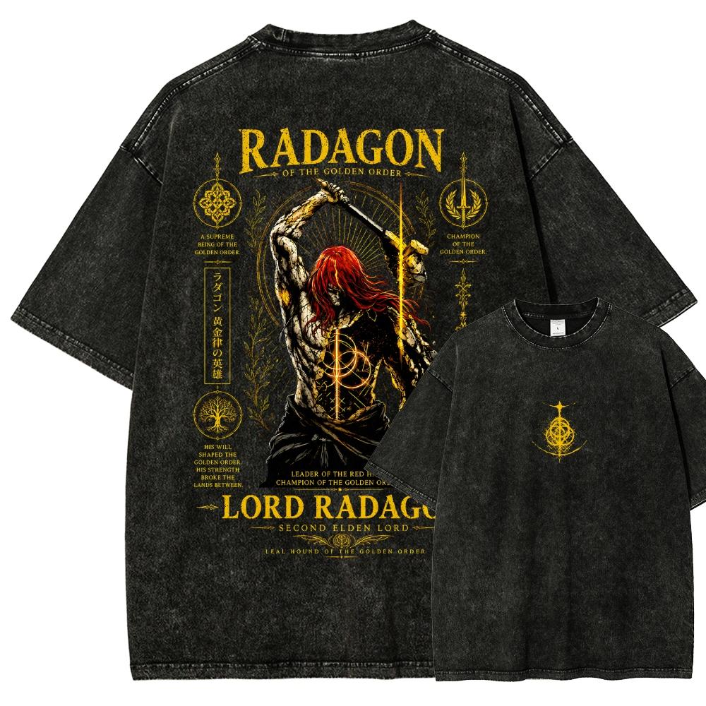 Elden Ring Washed T-shirt 2026 New Model Personality Clothes Shirt Year Round Clothing Retro Fashion Vintage Loose Gift High Quality