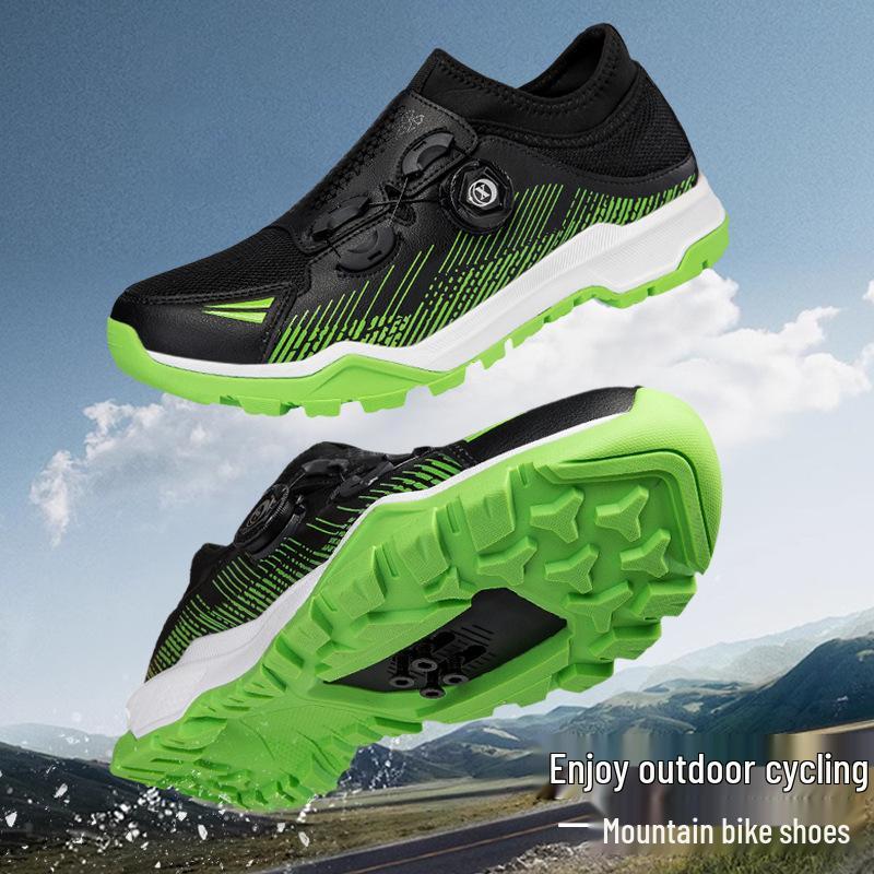 Professional Non-slip Mountain Bike Cycling Shoes with Spikes, Outdoor Sports, Casual, Black/Green, Black/Orange