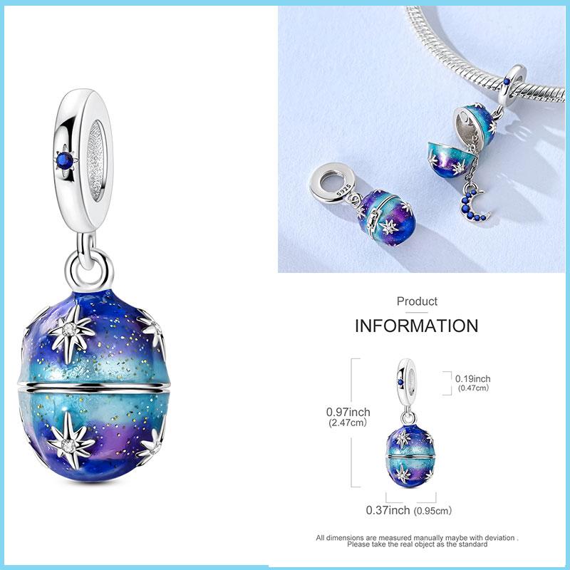 Copper Blue Series Charms Bead Inlaid Zirconium Heart Moon Palm Eye Pendant Fit Bangle Bracelet Diy Jewelry Marking