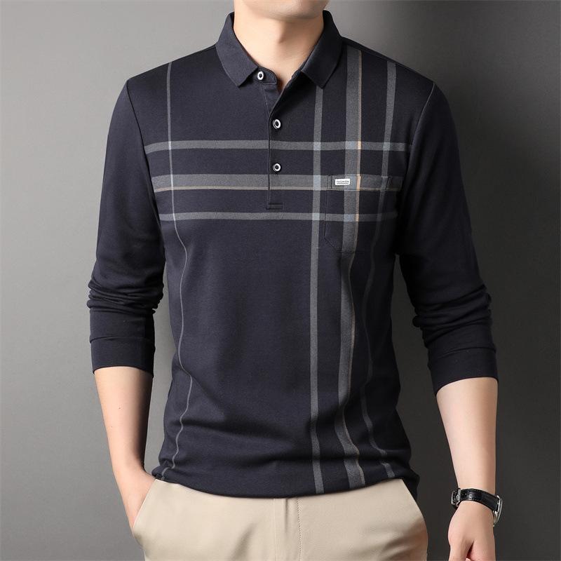 Весенняя футболка с воротником-поло и длинными рукавами в полоску — фото 3