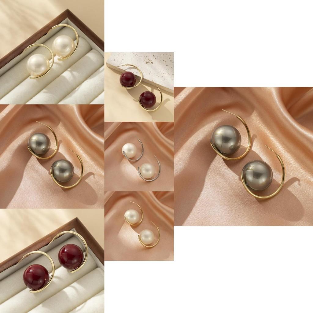 Exquisite Oversized Pearl Stud Earrings Trendy Geometric Shapes For Women 2024