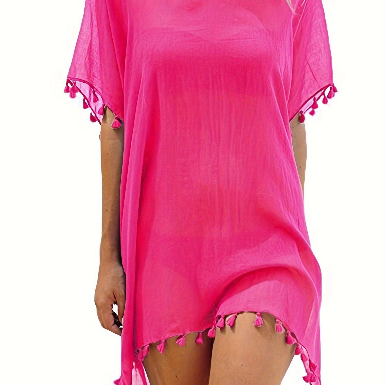 

Женская пляжная одежда Купальники Бикини, Пляжная одежда Cover Up Tassel, Дамское летнее платье One-size розы красного