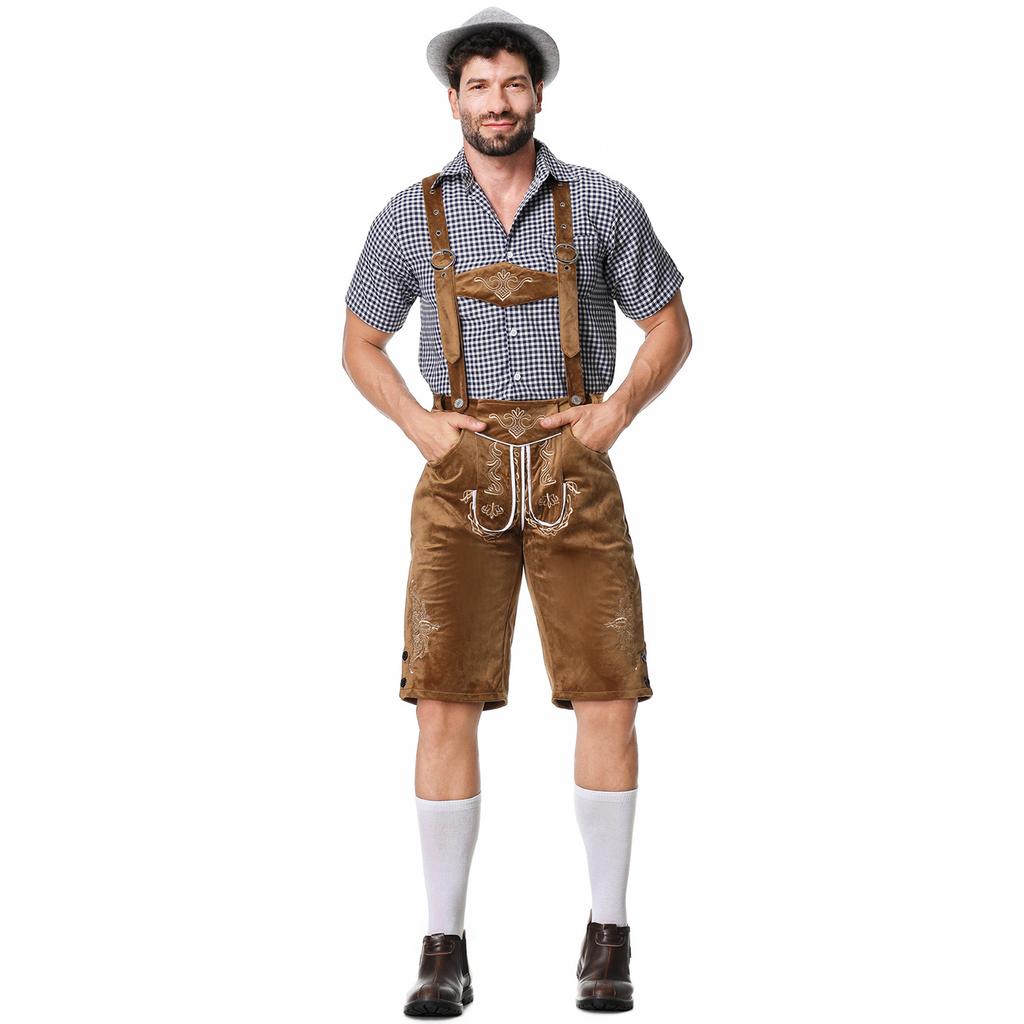 Beer Suit Overalls Set German Beer Suit Party Suit, Plaid Shirt Stage Performance Suit