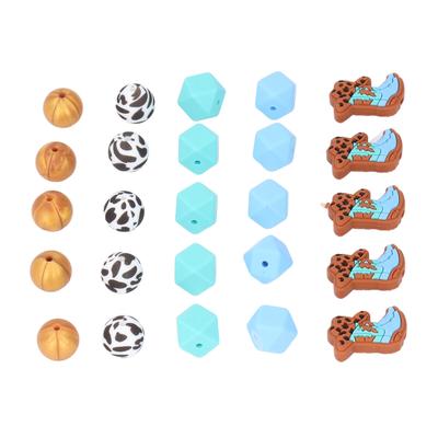 25PCS Set Geometric Octagonal Beads Round Cowboy Boots Cow Printed Beads for Bracelet Decoration