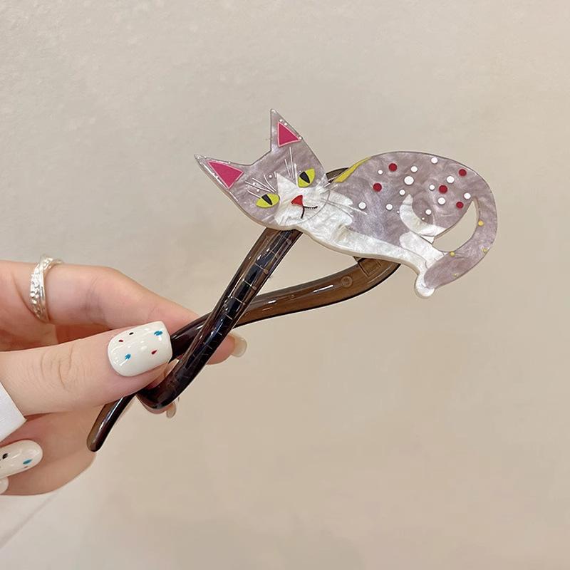 Cute and Adorable Cat-shaped Hair Clip, High-end Back Hair Clip for Women, One-piece Hairpin, Updo Hair Accessory