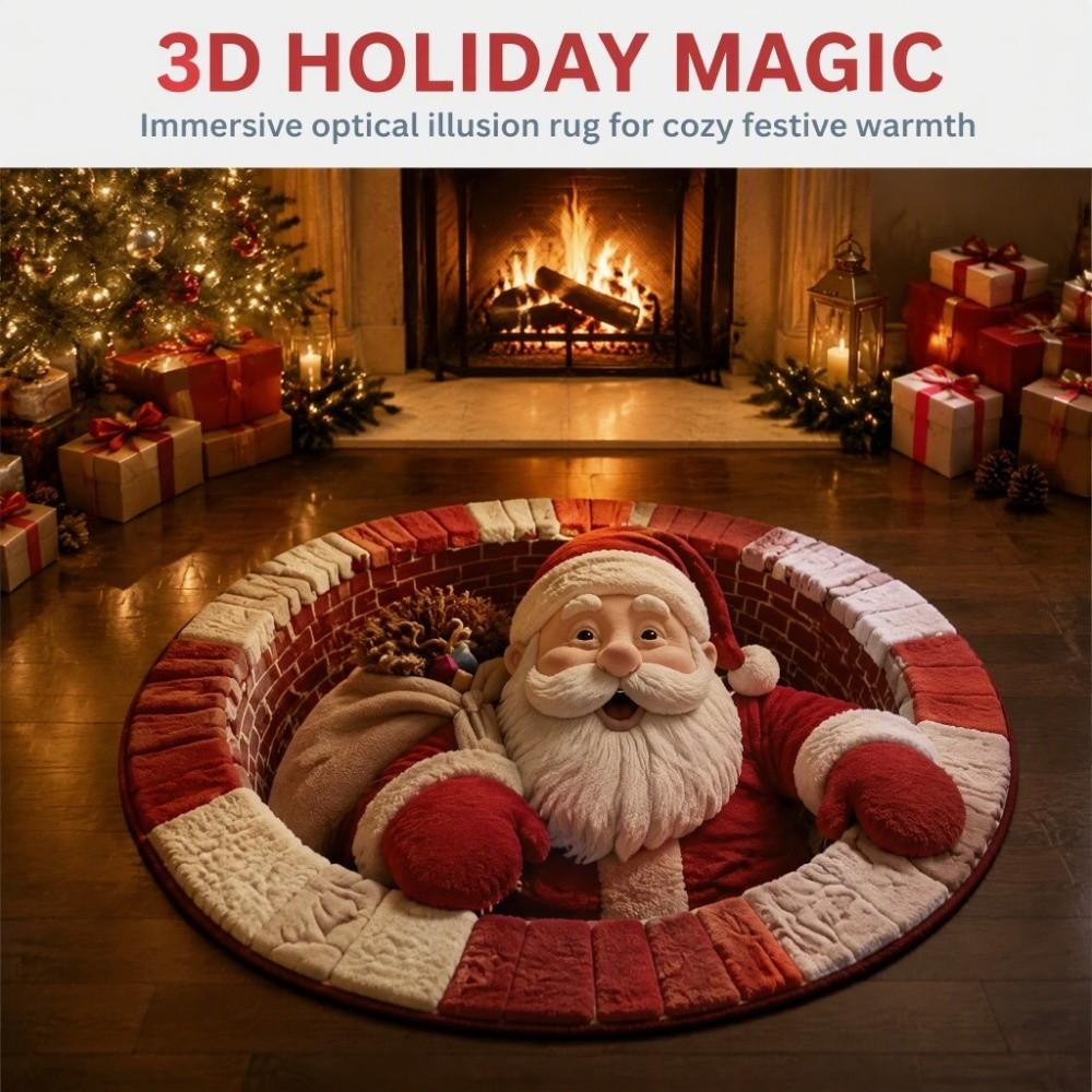 Non-Slip Round Vortex Carpet Santa Claus Christmas Doormat 3D Illusion Rug  Christmas