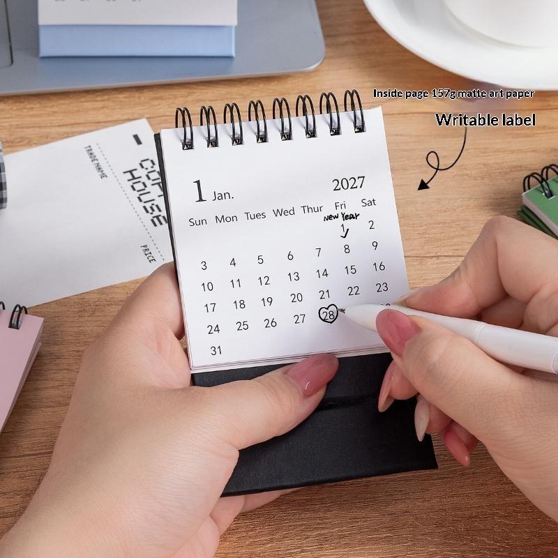 2027 Mini Desk Calendar 1Pcs Exquisite Gold Foil Spiral Bound Small Desktop Decor for Student Study Plan Gift