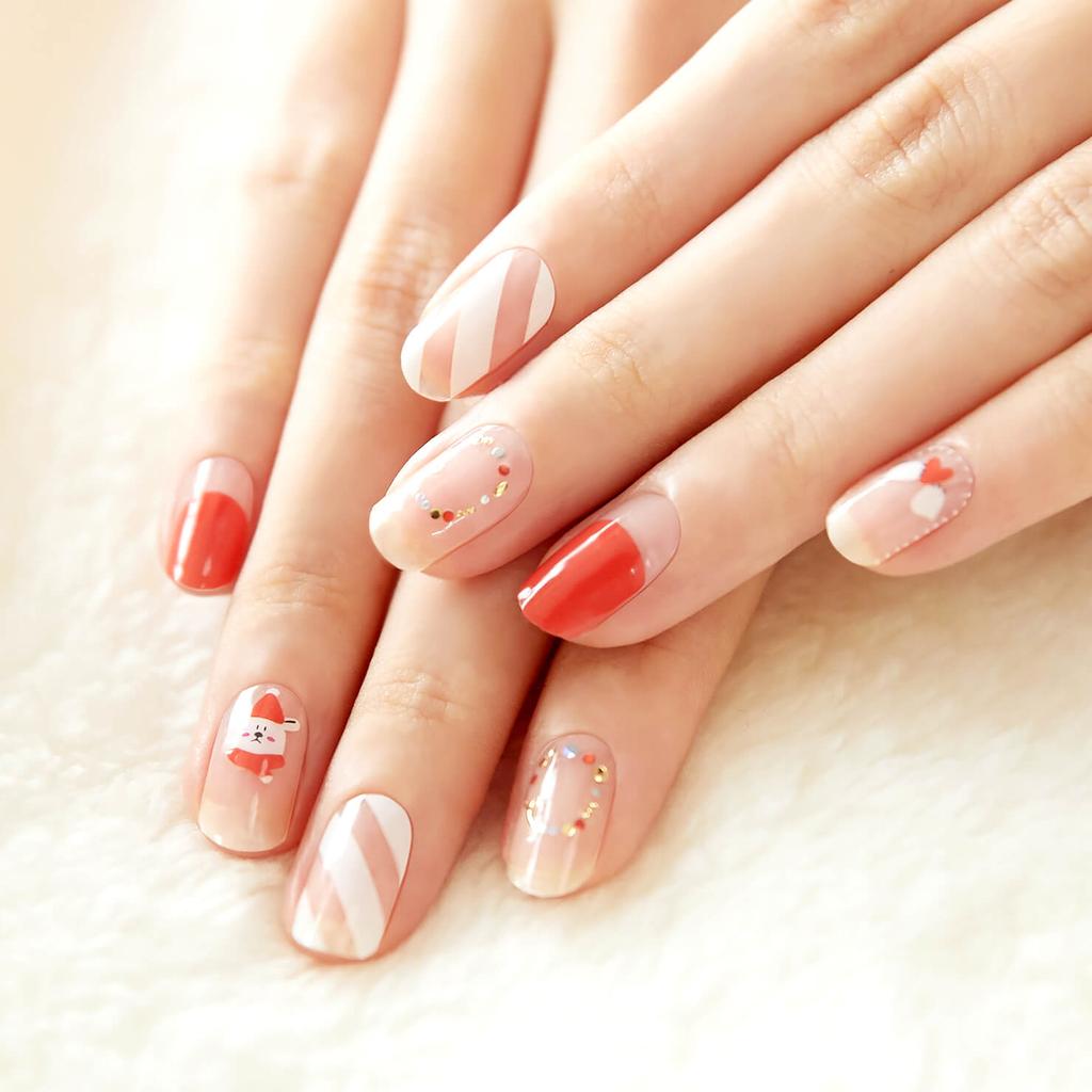 Adorables Autocollants d'Ongles Pastel 24pcs | Bandes Press-On, Motifs Lapin, Ours & Étoile, Facile à Décoller