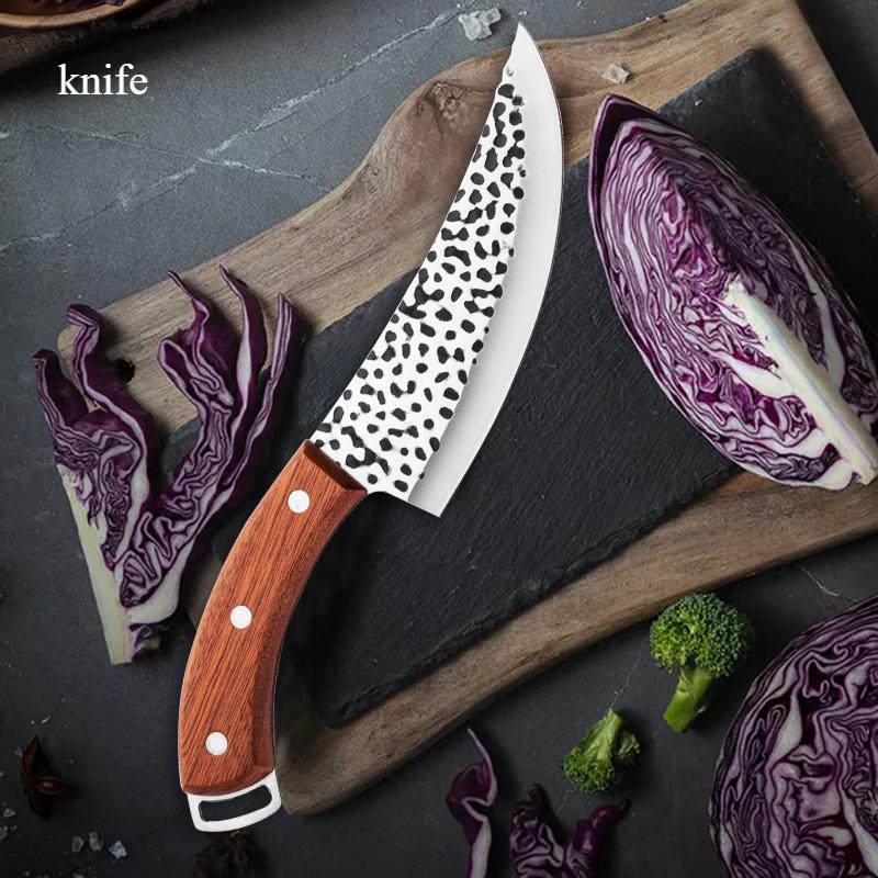Kitchen Knives Cleaver Meat Chopping Vegetables Butcher Boning Knives Wood Handle Chef Knife Hand Forged Blade with Finger Hole