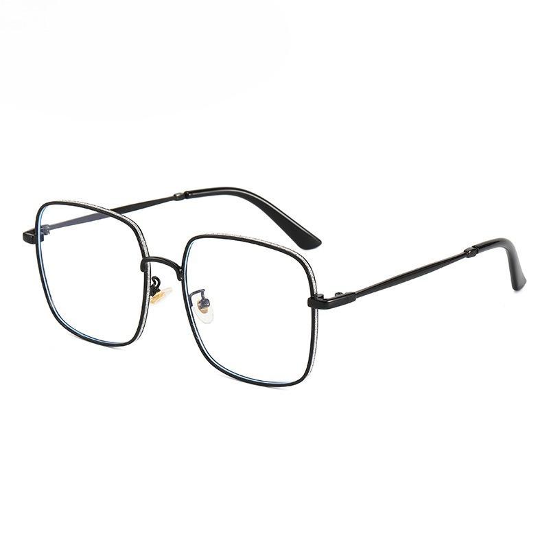 Anti-blue Light Glasses Radiation Flat Plain Large Square Metal Frame Diny Diamonds Eyeglasses Replaceable for Girl and Women