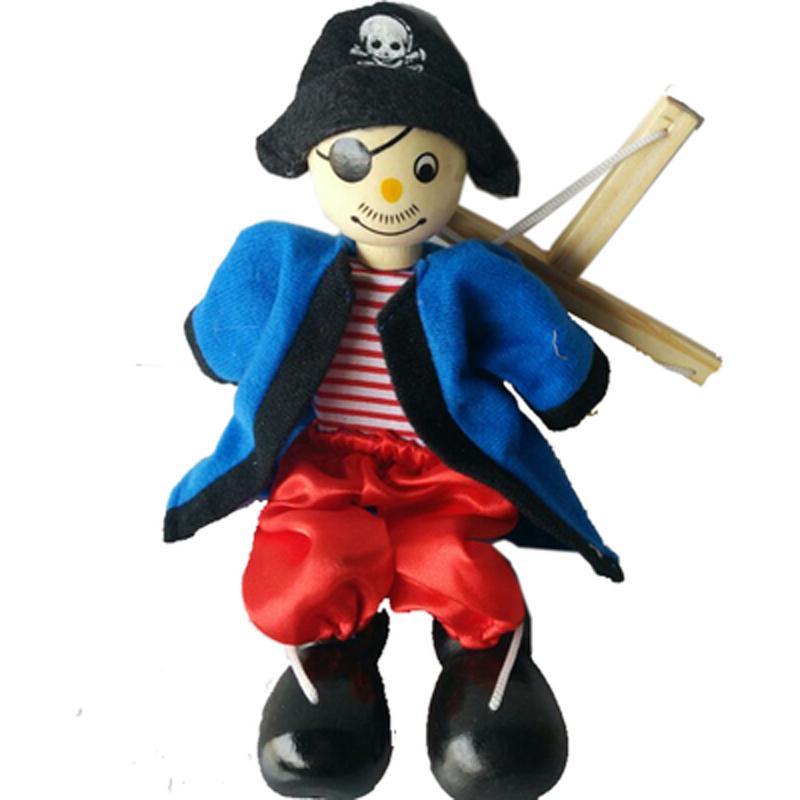New Funny Pull String Puppet Pirate Wooden Marionette Puppet  Joint Activity Doll,Interactive Puppet Toys Wooden Marionette